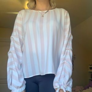 Pink and white striped blouse